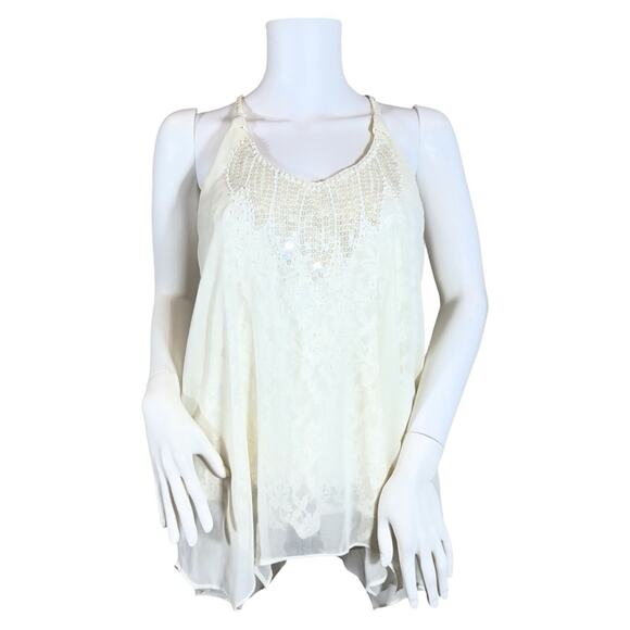 Miss Me Double Layer Lace Sequin Cream Top SZ M $89 - Picture 2 of 11